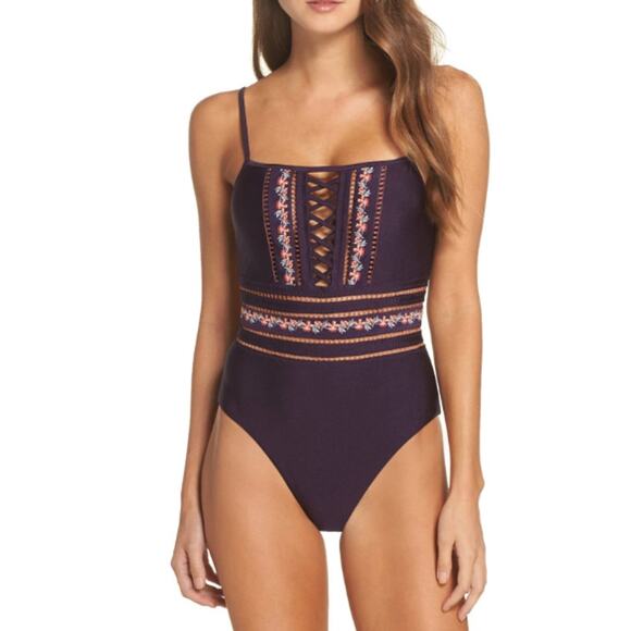 Becca In The Mix Floral Lattice One Piece Swimsuit L - Picture 1 of 10